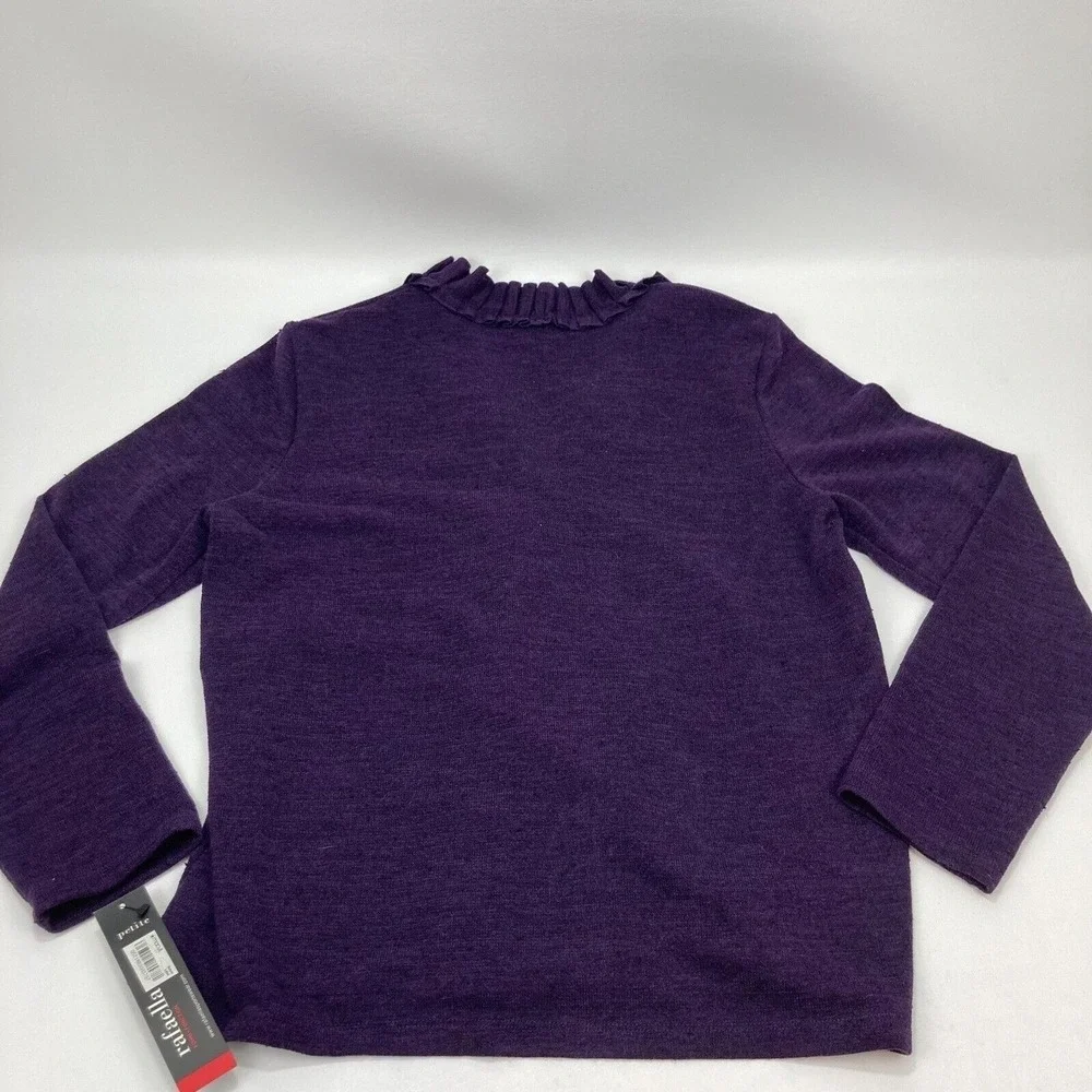 Rafaella Petite Purple Knit Cardigan‎ Ruffle Neck Button Front Petite P/L